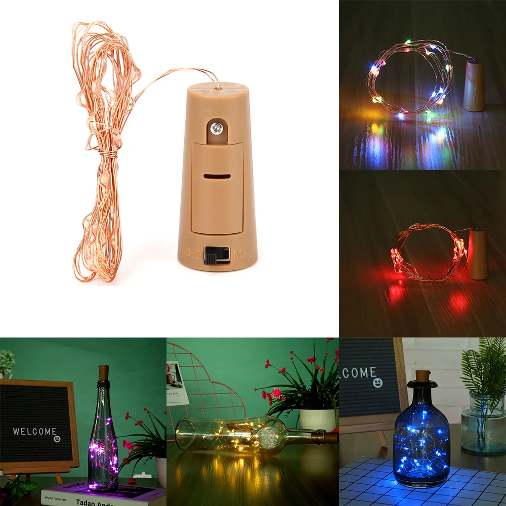 

1/2M LED Wine Bottle Lights decoration home Cork Garland DIY LED Cork Shape Silver Copper Wire Colorful Fairy Mini String Lights