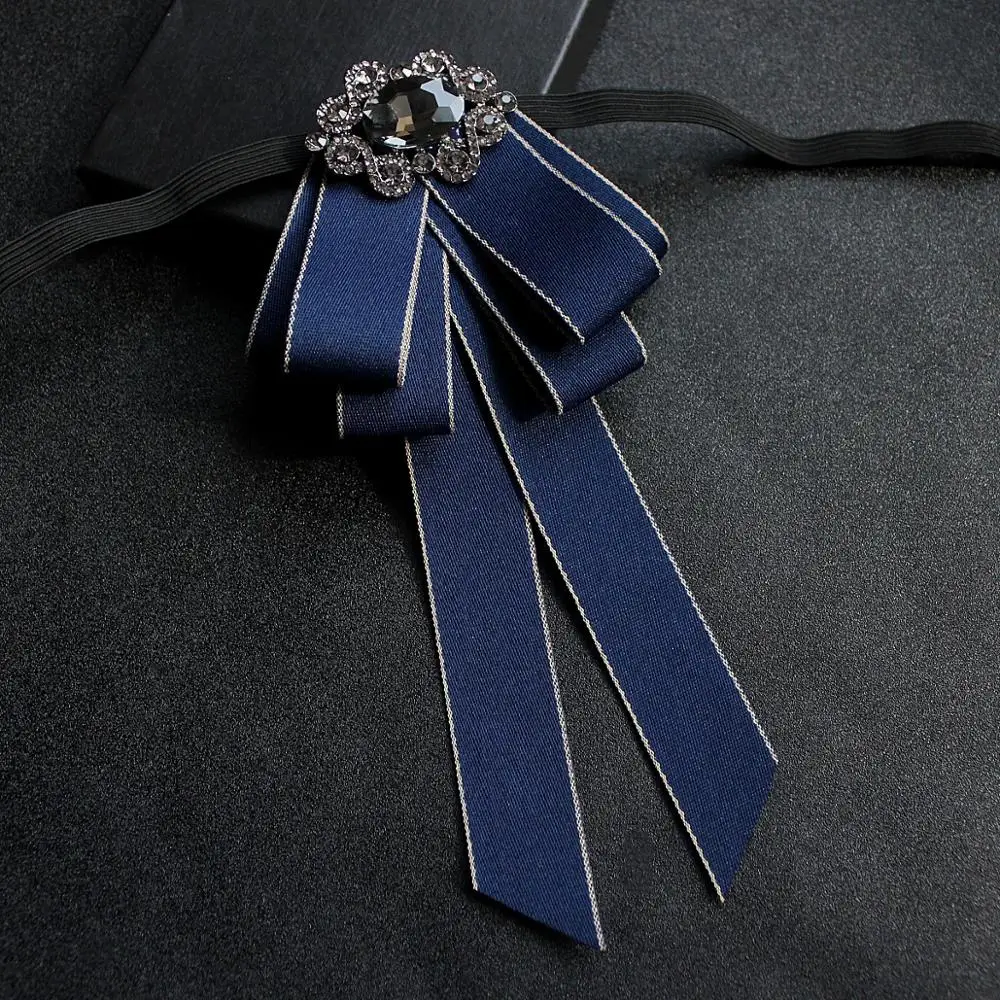 Ribbon Bow Tie Британский мужской женский ретро воротник рубашка галстук-платок Винтаж эластичная лента Стразы сплав Бабочка Форма лента галстук-бабочка - Цвет: Ribbon Bow Tie