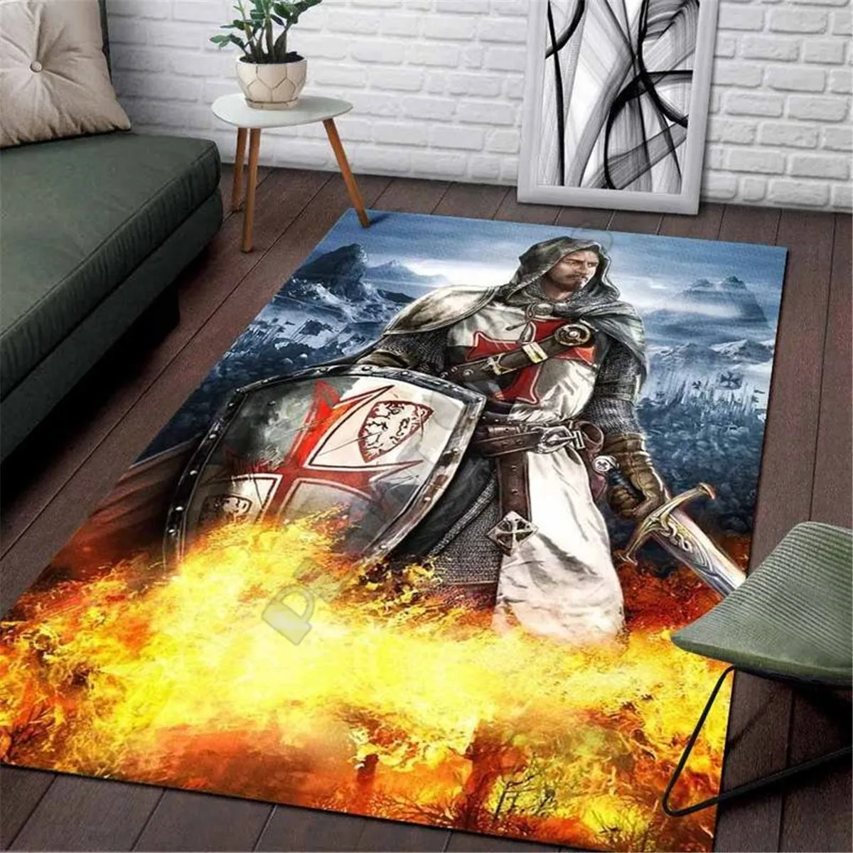 Knights Templar Area Rug 3D All Over Printed Non slip Mat Dining Room