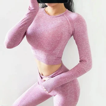 Women Seamless yoga set Fitness Sport Suits GYM cloth Yoga  Shirts High Waist Running Leggings Workout Pants Shirts Bra Tops 1