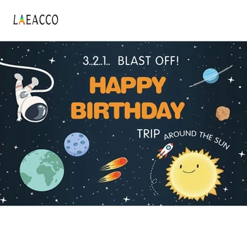 

Laeacco Birthday Backdrops Astronaut Planet Sun Earth Moon Rocket Photography Background Baby Shower Photocall Newborn Photozone