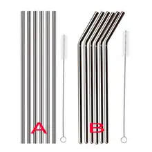 Многоразовые соломинки из нержавеющей стали, изогнутые и прямые трубки, соломинки для чая, кофе, напитков с кисточкой, соломинки для питья кофе