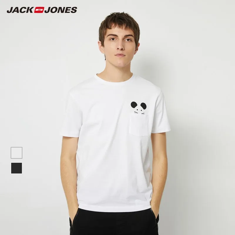 JackJones/Мужская Весенняя мода 100% хлопок прямая посадка футболка с короткими