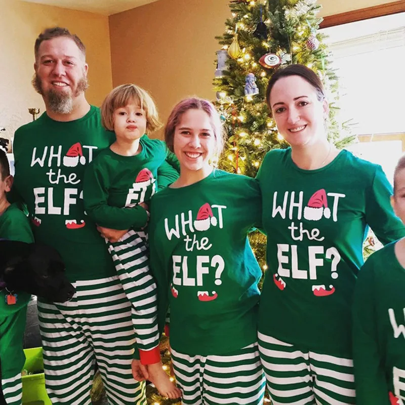 

Letters Pattern Christmas Pajamas 2019 Autumn Winter Striped Family Look Mother and Daughter Clothes Childrens Clothing Costumes