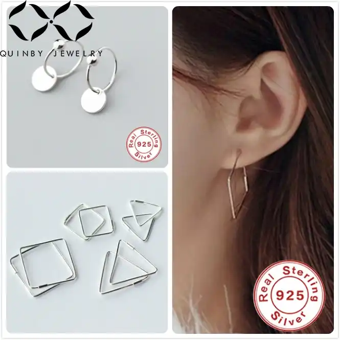Куинби 925 стерлингового серебра серьги для женщин уличный стиль большие серьги в форме треугольника серьги девушки круглой квадратной формы серьги-обручи Q5