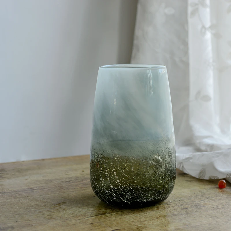 L Colored Ice crack art Glass Vase for wedding decoration home decor Tabletop vases for flowers Styling of mermaid terrarium - Цвет: L