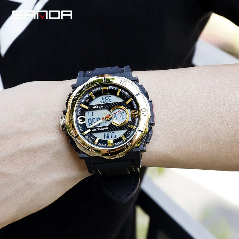 

SANDA Dual Display MEN'S Watch Waterproof Watch Sports Fashion Korean-style Teenager Night Light Junior High School Students Ele