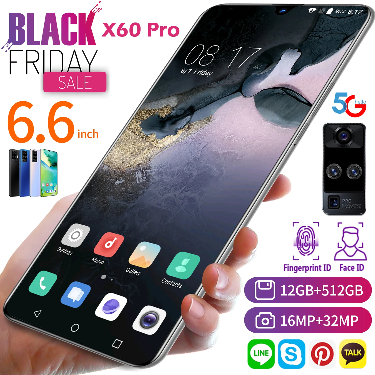 Глобальная версия X60 Pro 6 &quotSnapdragon 865 Quad Камера 32MP Smartphone12GB + 512 Гб 5000 мАч Android 10 0 5G LTE