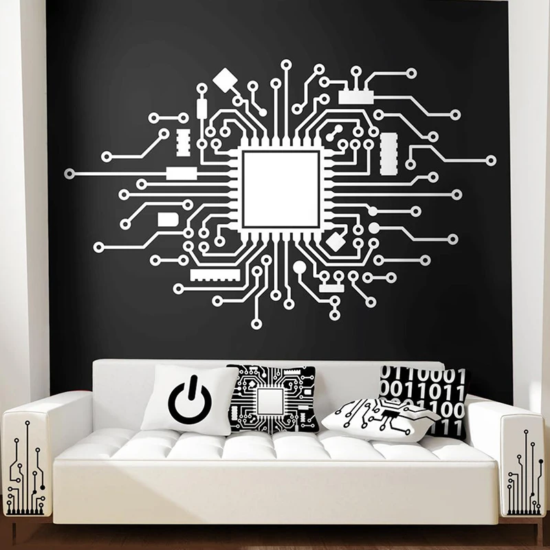 Circuit Board Technology Computer Wall  Sticker  Cpu IT Digital Music Producer Hacker Gamer Wall Decal Bedroom Vinyl Decor (2)
