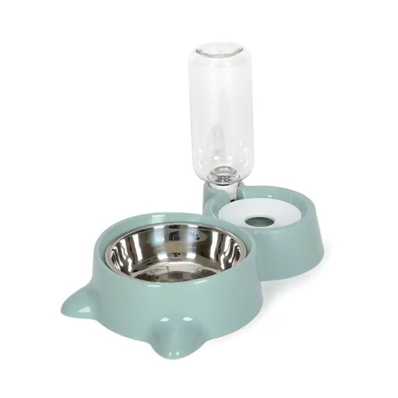 Puppy Cat Dog Eating Bowl with Water Bottle Water Dispenser Automatic Feeder Double Bowls Pet Food Container - Цвет: Зеленый
