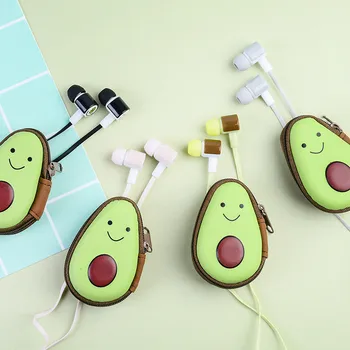 

Cute in-Ear Earphones with Cartoon Avocado Earphone Case Portable Hard Storage Box Mini Silicone Earbuds with Mic 3.5mm Jack