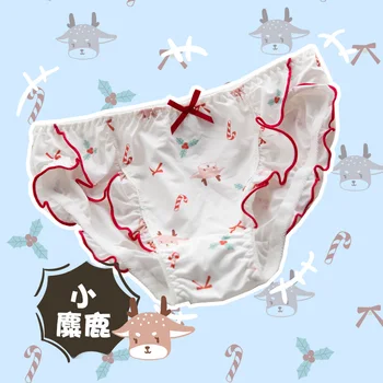 

Christmas elk Sweet Comfortable Underpants Cartoon Panties Soft Girl Female Ruffle Briefs Sexy Lolita Low Waist Underwear