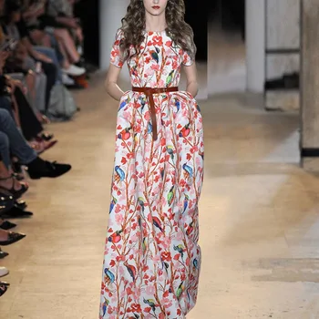 

Summer Long Dress for Woman New Print Maxi Dress Belted Waist Fashion Casual Lady's Temperament Dresses Female Vestidos