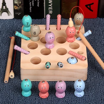 

Wooden Kids Educational Toys Magnetic Bug Fishing Math Game Color And 0-10 Digital Cognition Montesori Toy