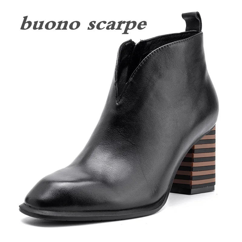 

2019 autumn and winter new thick high heel women's leather work shoes original handmade simple shoes
