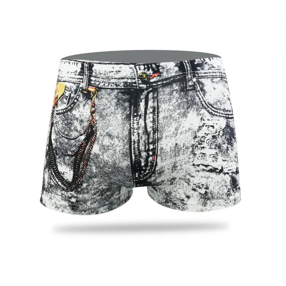 Men's Sexy Boxers Fashion Denim Print Dollar Pocket Underpants Cotton Comfortable Bottom Shorts Panties Fashion Boxer Briefs New