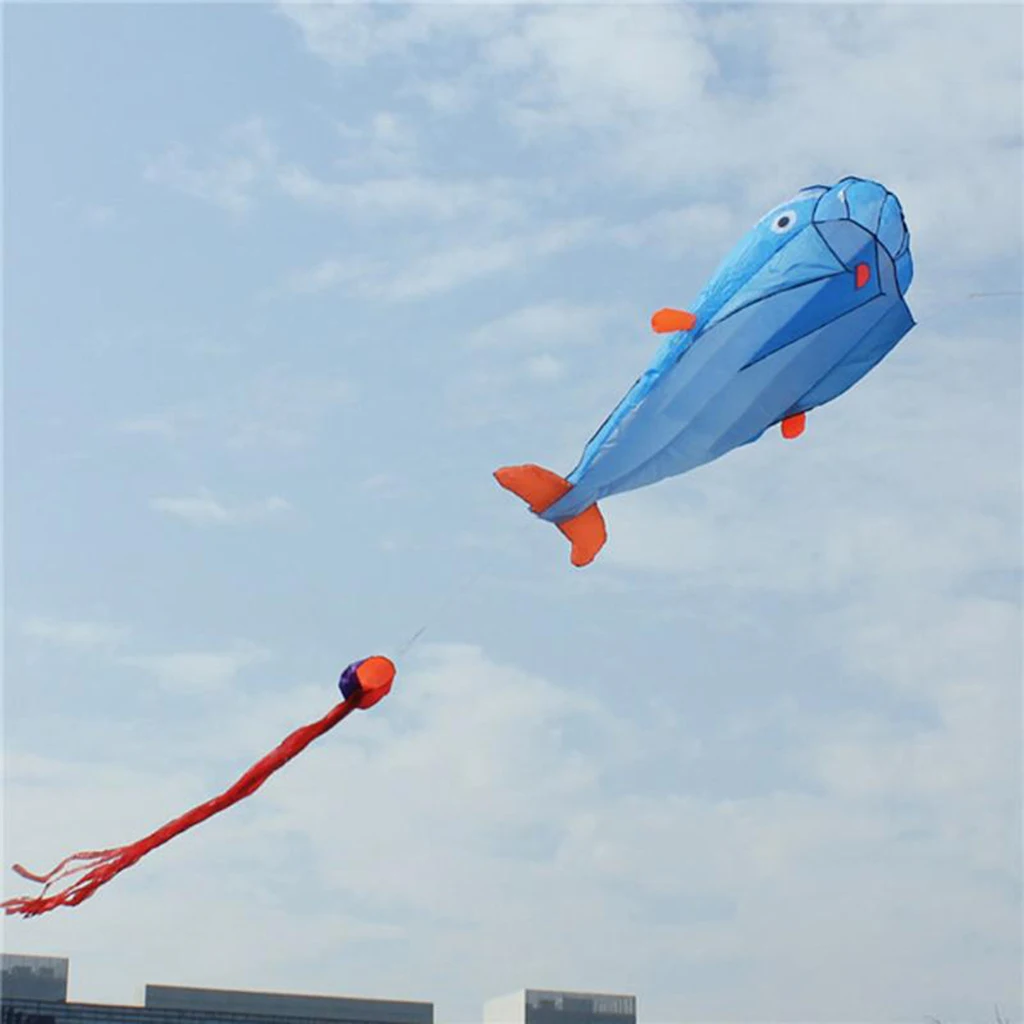 85inch Blue Dolphin Frameless Soft Parafoil Kite For Kids & Adults Park Beach Play