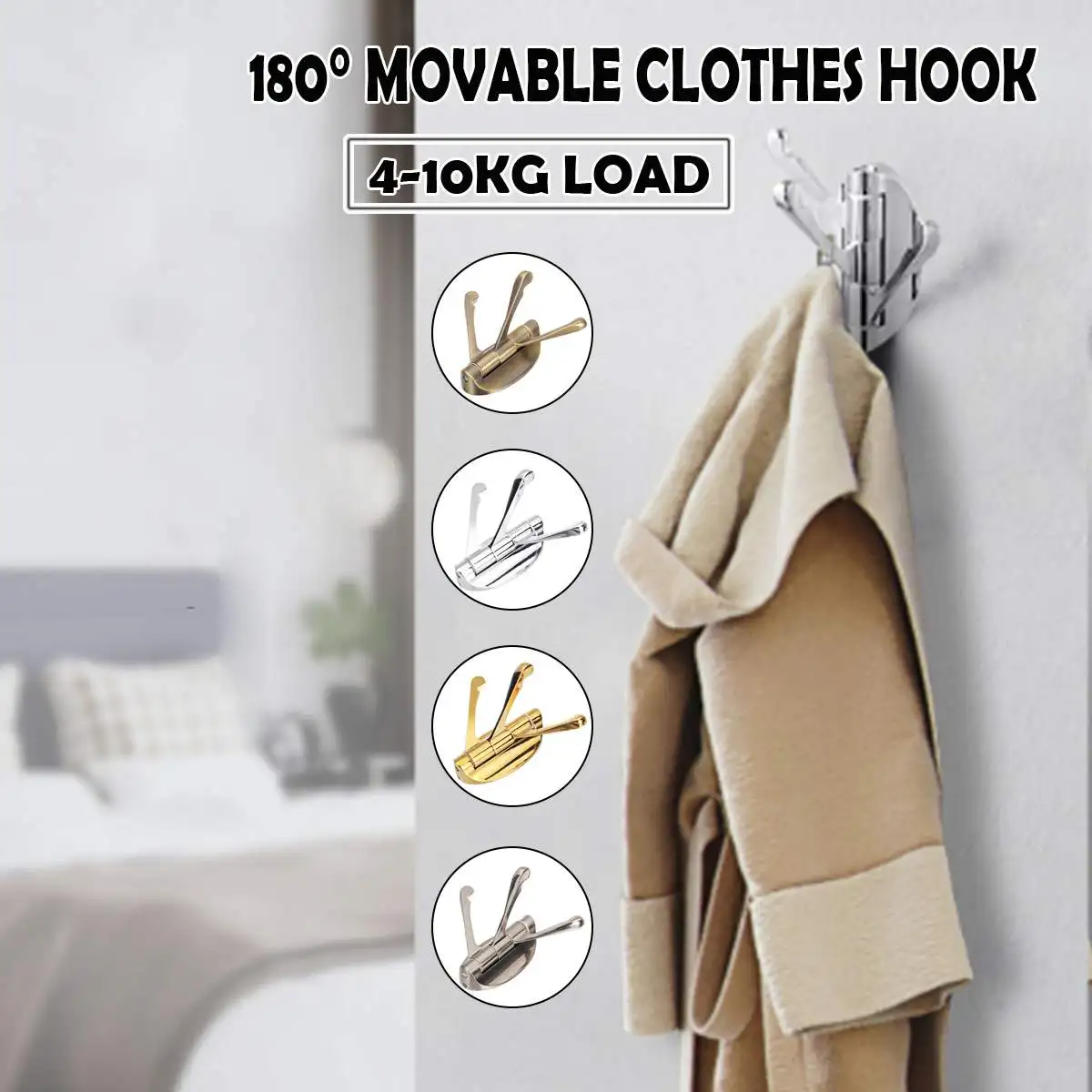 

180 Degree Movable Wall installation Zinc alloy Wall Hook Bedroom Clothes Robe Hook Multi-function Kitchen Hooks