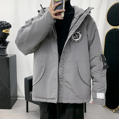 Liketkit, Мужская зимняя парка,, мужские плотные дизайнерские куртки с заплатками, мужские винтажные теплые ветровки, японский стиль, пальто - Цвет: Серый