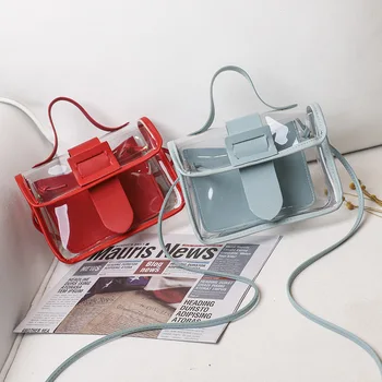 

Ladies Transparent Jelly Small Square Bag 2020 New Personality Wild Big Pin Buckle Shoulder Messenger Mini Bags Bolsos Mujer