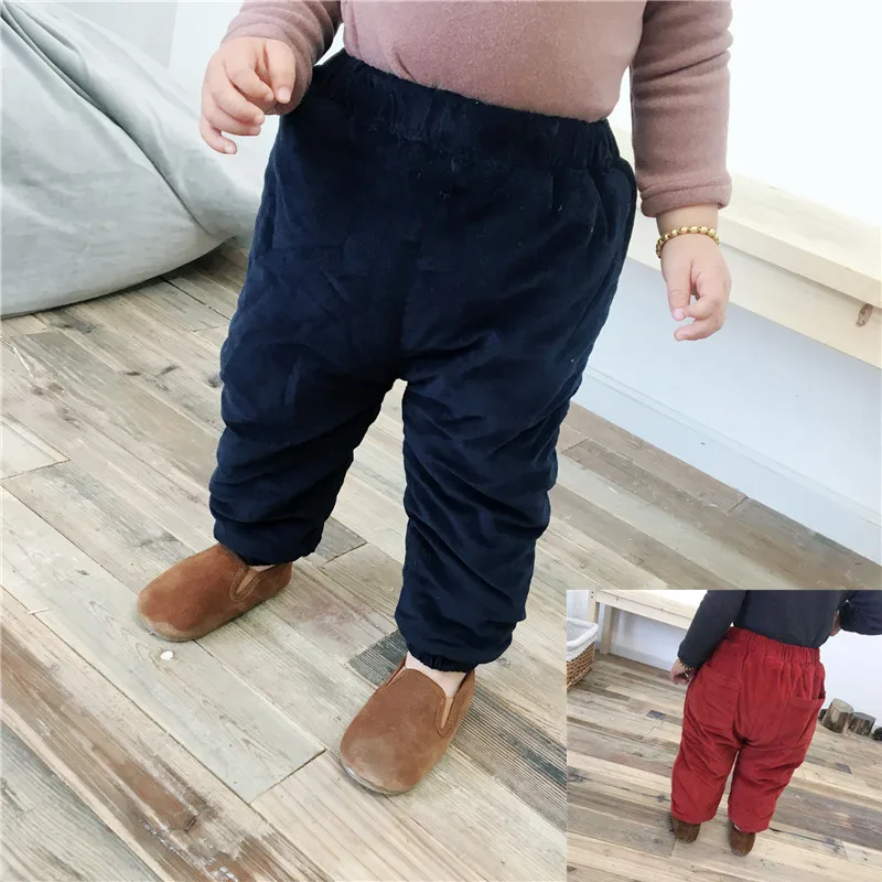 Chen Mom/корейский стиль, для маленьких детей, мальчиков и девочек, с высокой талией, вельвет, чистый хлопок, с подкладкой, плюс бархат, три слоя, L