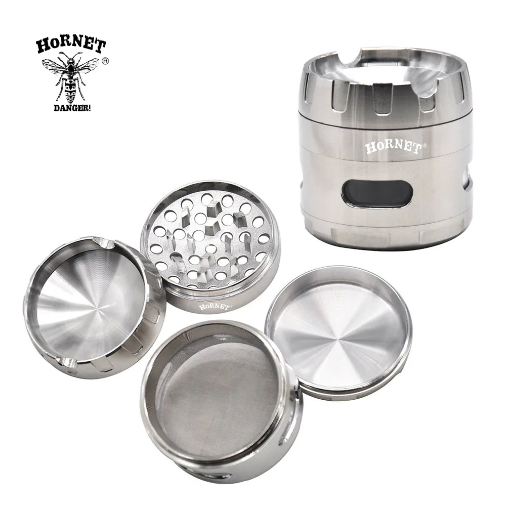 Курительная шлифовальная машина из цинкового сплава HORNET с большим окном 63 мм 4 шт.