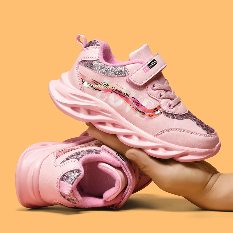 

Kids Casual Shoes Leather Sport Shoes for Children Brand Fashion Running Sneakers Pink Girls Thick Bottom Casual Shoes Kids Flat