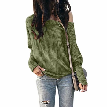 

Daily Lantern Sleeve Off Shoulder Cotton Blend Soft Skew Collar Women Sweater Outwear Shopping Slim Fit Office Solid