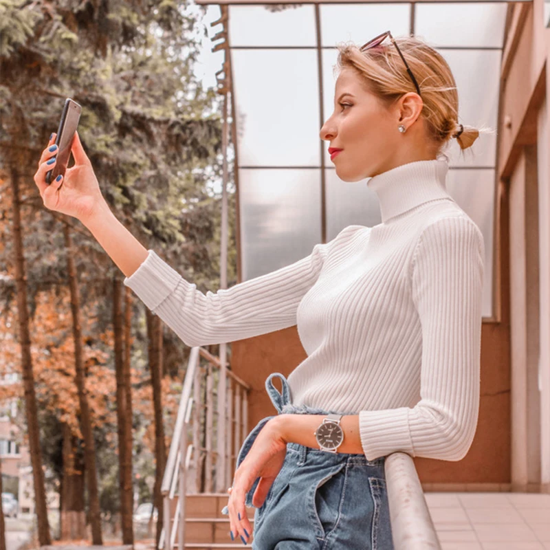 On sale 2019 autumn winter Women Knitted Turtleneck Sweater VEST Soft polo-neck Jumper Fashion Slim Femme Elasticity Pullovers