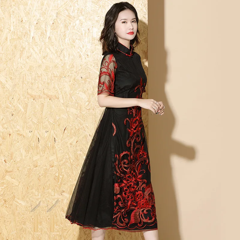 Традиционные китайские женские вечерние платья Cheongsam элегантные Qipao с рукавом до