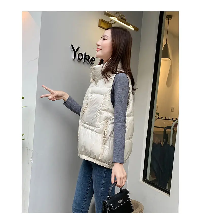 Winter Woman Down Cotton Short Vest Coat Yellow Stand Colloar Sleeveless Jacket Large size Waistcoat Korean Style Gilet Femme petite long puffer coat