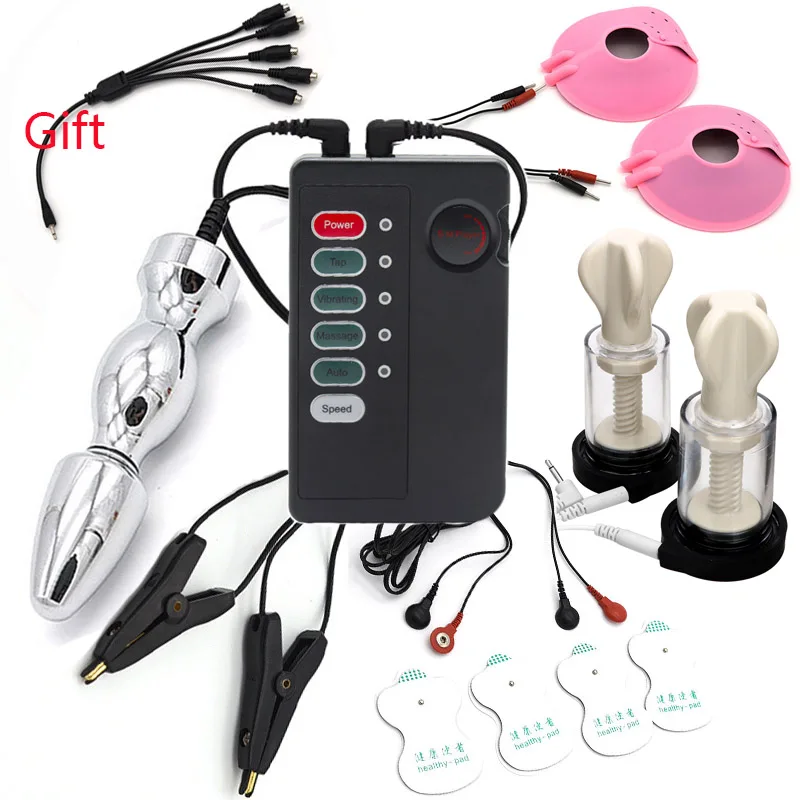 Bdsm Electric Shock Pulse Anal Bead Butt Plug SM Nipple Sucker Clamps Breast Body Massage Stimulation Pad Sex Tool Kit for Woman