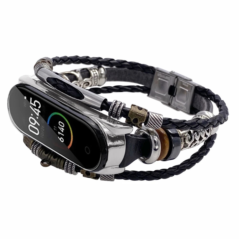 DIY браслет для mi Band 4 mi Band 3 браслет плетеная веревка+ металл+ кожаный ремешок для Xiaomi mi Band 4 3 Аксессуары для умных часов