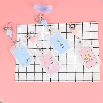 

Cute Cartoon Student Transparent Card Set Retractable Lanyards Id Badge Holder