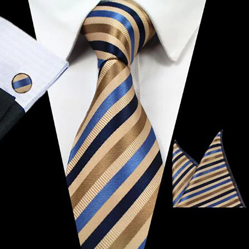 Ricnais New Fashion Plaid Tie Set 100% Silk Jacquard Men Necktie Gravata Hanky Cufflinks Set Pocket Square Mens Tie for Wedding
