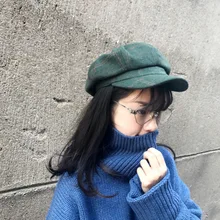 Берет Женская Осенняя зимняя уличная Корейская стильная ретро Мода береты Британский японский стиль художественный плед восьмиугольник