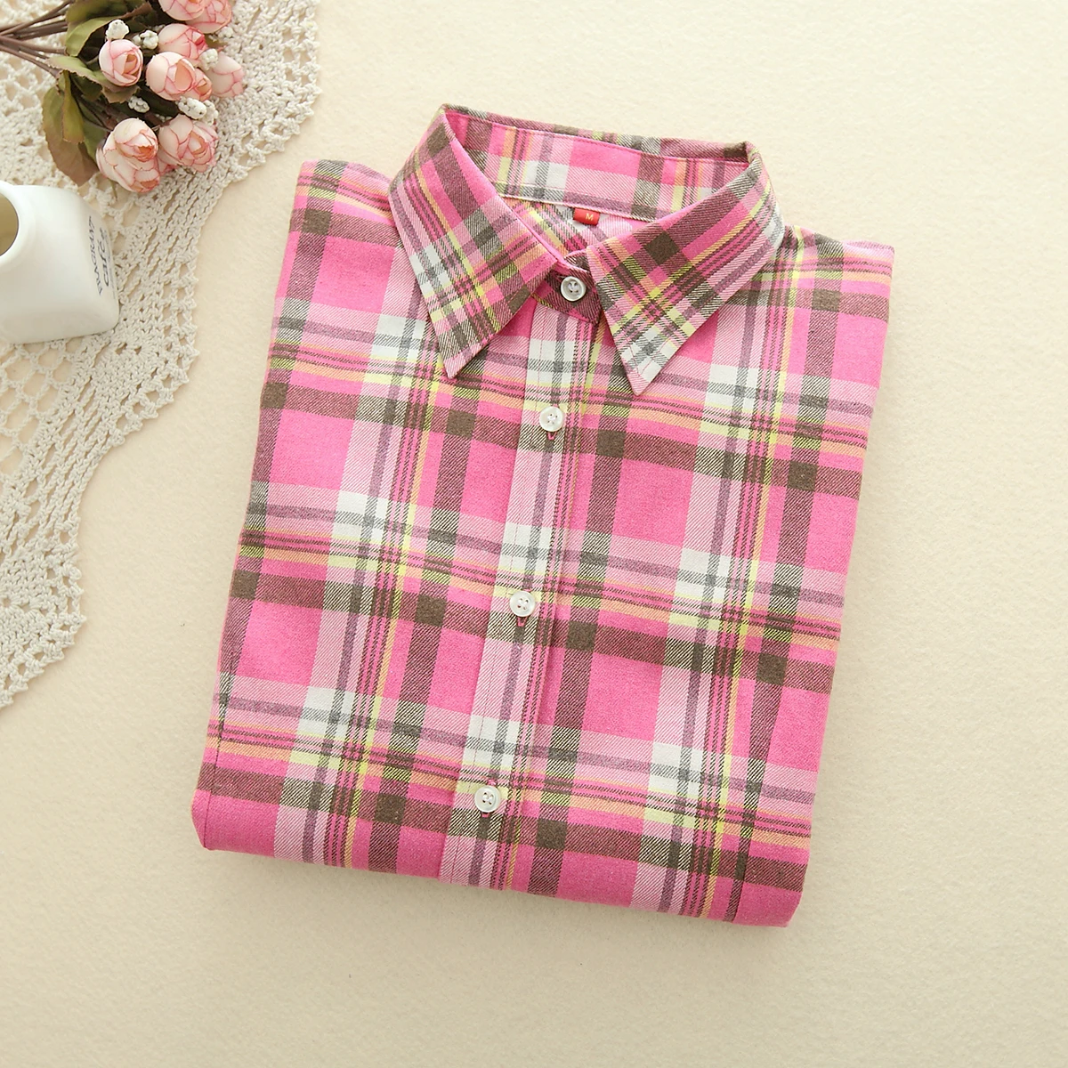 2019 Fashion Plaid Shirt Female College Style Women's Blouses Long Sleeve Flannel Plus Size Cotton Blusas Office Tops|Рубашки| |