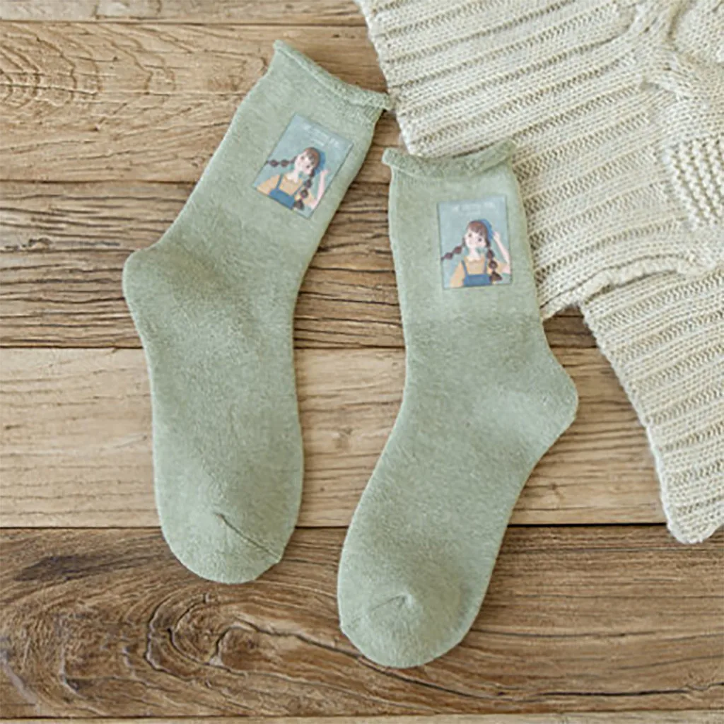 1 пара модных скрученных теплых носков, женские носки с мультяшным принтом, хлопковые носки, дизайнерские носки с узором Damensocken