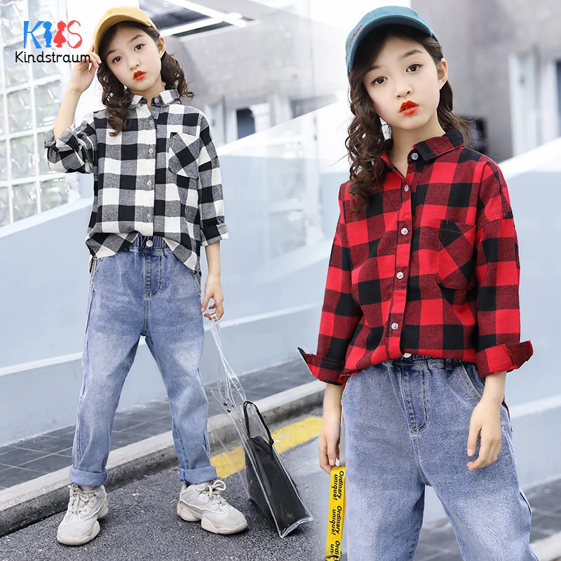 

Kindstraum 2020 New Blouse Long Girls Plaid Shirts High Cotton Shirts for Girls Blouse Children Plaid Blouse Kids Clothes DC213