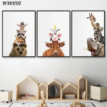 

Cute Animal Fox Raccoon Giraffe Nordic Painting Art Decor Picture Quality Canvas Poster Nursery Kids Room Wall Decor Home Decor