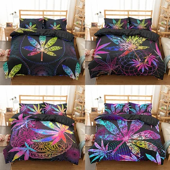 

Boniu Cotton Duvet Maple leaf Cover Set 3D Bedding Set Bedspread With Pillowcase Luxury Bed Linen