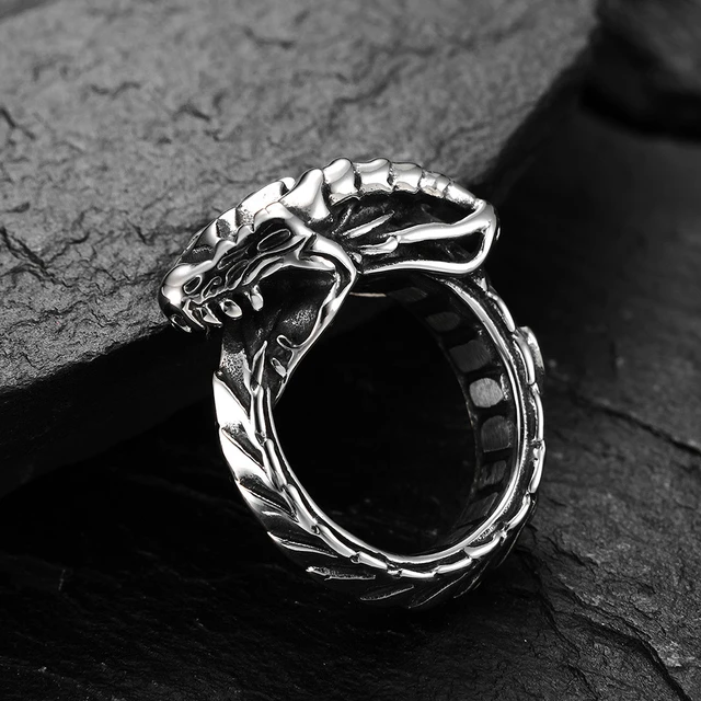 LINSION Adjustable Dragon Snake Bracelet - 316L Stainless Steel Men's Biker Jewelry