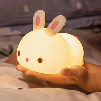 

Night Light Silicone Rabbit Rechargeable Infant or Toddler Cool Color Changing Bright Nightlight Lamp