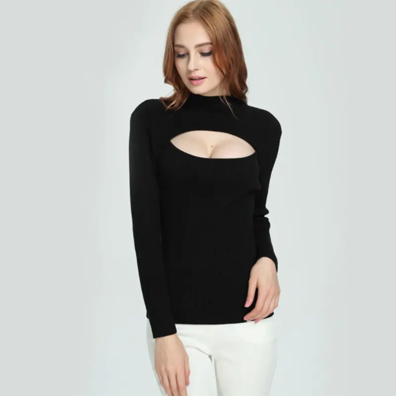 

Black Ladies Autumn/Winter Knitted Pullover Turtleneck Pullover Casual Sweater Women's Shirt Long Sleeve Tight Sweater Girls