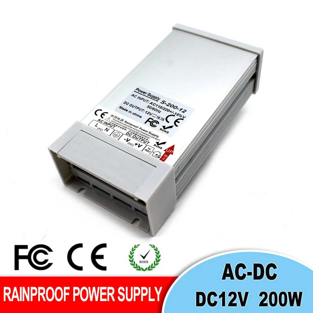 Открытый источник питания с защитой от дождя DC12V 16.7A 200 W блок и коммутации
