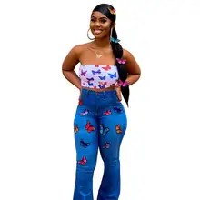 Модные узкие джинсы с бабочкой, женские расклешенные брюки с высокой талией,, европейские, уличные, модные джинсовые штаны DA3131