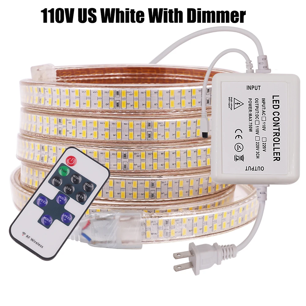 110V 5730SMD 240Leds/m Flexible Dimmable Led Strip Rope Light Outdoor Waterproof 