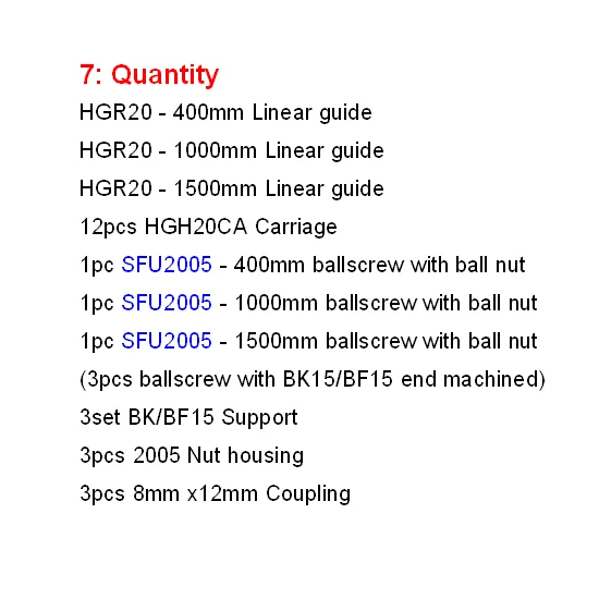 HGR20 линейные направляющие с квадратным сечением комплект+ SFU1605/1610 шарикового винта+ BK/BF12+ Корпус шариковинтовой передачи+ Соединительная муфта для cnc частей - Цвет: 2005  400 1000 1500
