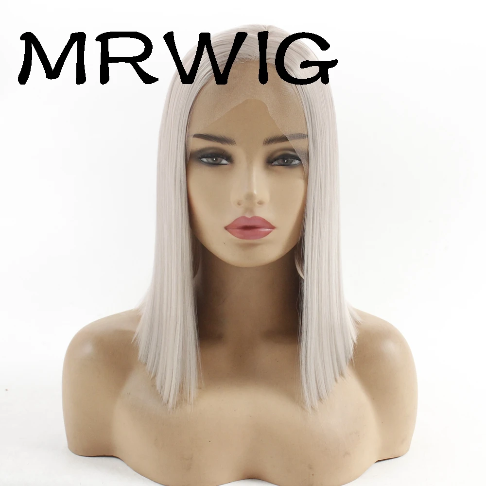 

MRWIG short bob straight 12in left part synthetic front lace wig combs&straps