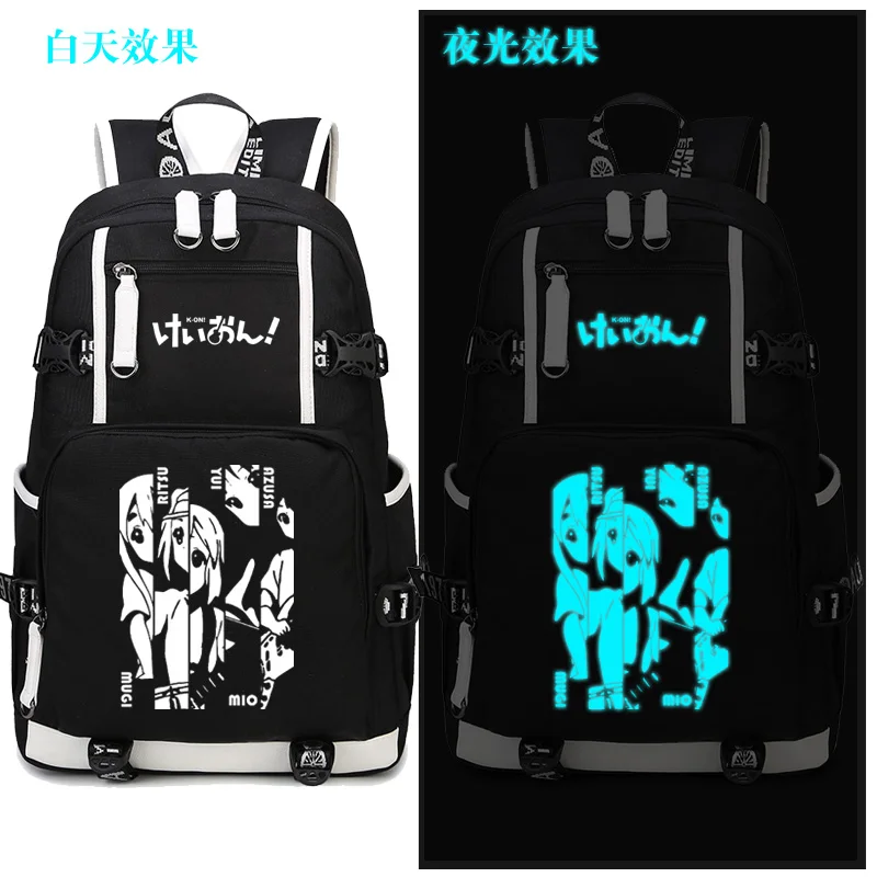 

New Anime K Backpack Hirasawa Yui Akiyama Mio Cosplay Student School luminous travel bags Oxford bags